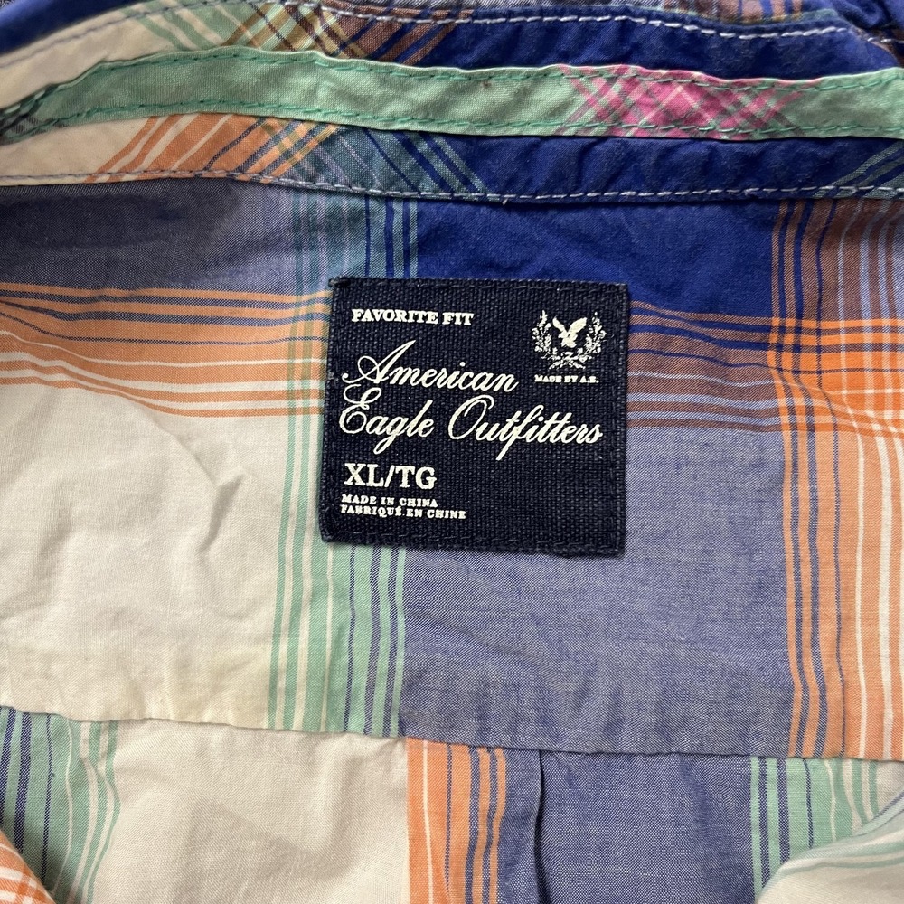 Y2K American Eagle Shirt Womens XL Multicolor Plaid Long Sleeve Button‎ Up - Picture 3 of 8